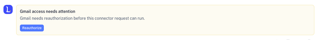 In-chat connector reauthorization action